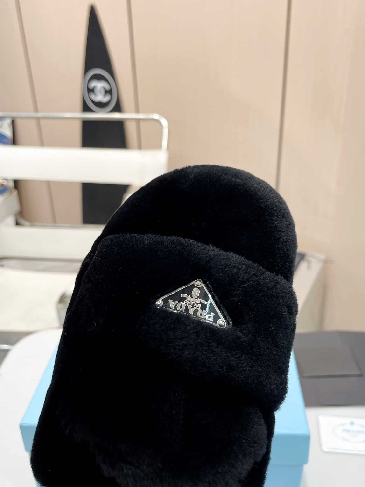 Prada Shearling Sabots Black