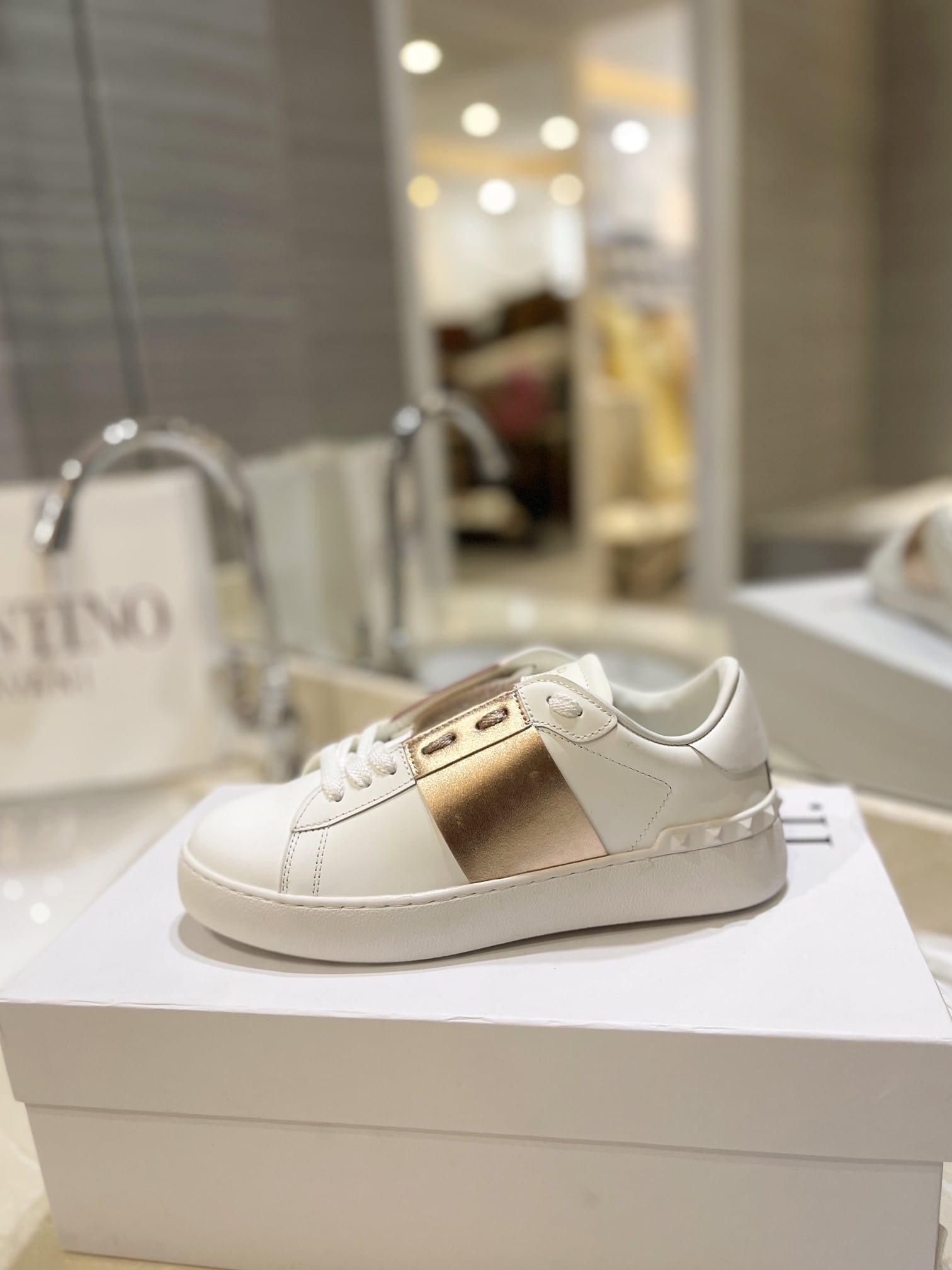 Valentino Garavani Rockstud Open Metallic Leather Sneaker Gold Uy2S0830Flrl71