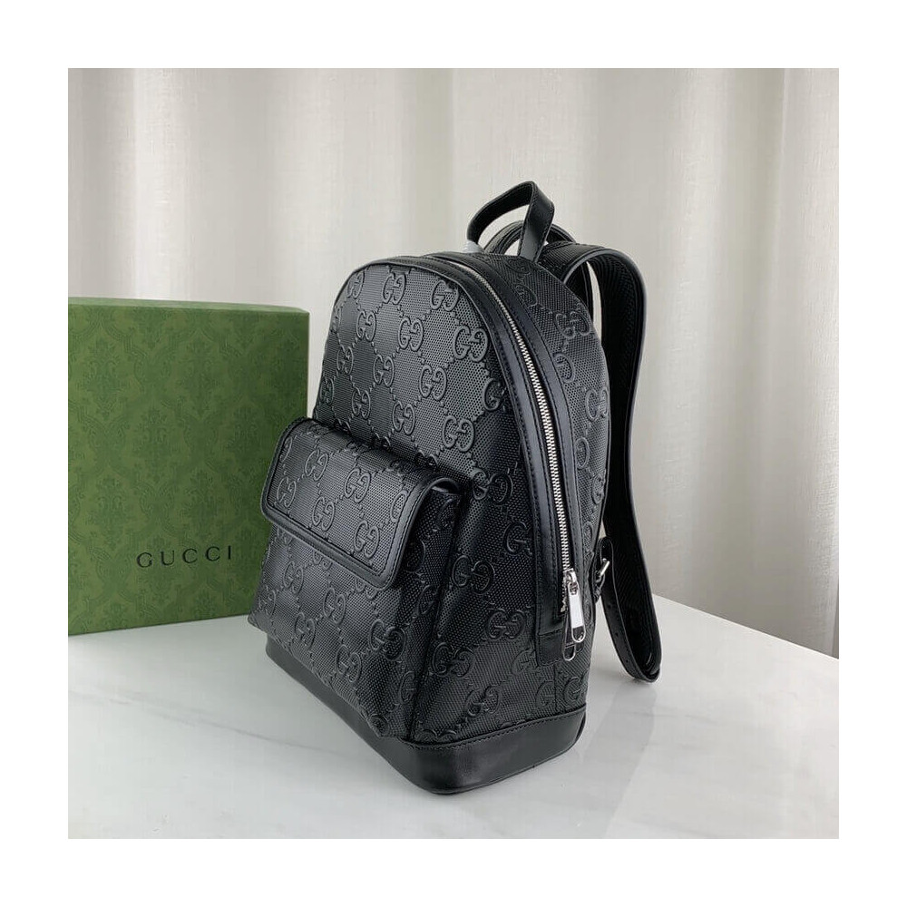 Gucci GG Embossed Backpack in Black Leather