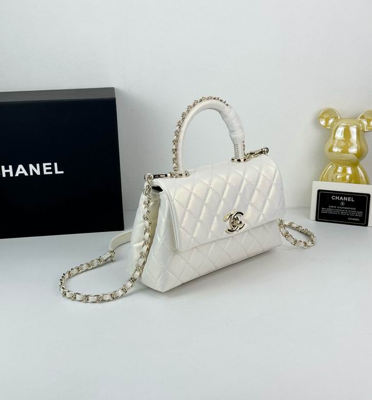 Chanel Coco Classic Flap Bag 24cm/9.4in Caviar Leather Silver Hardware – White.