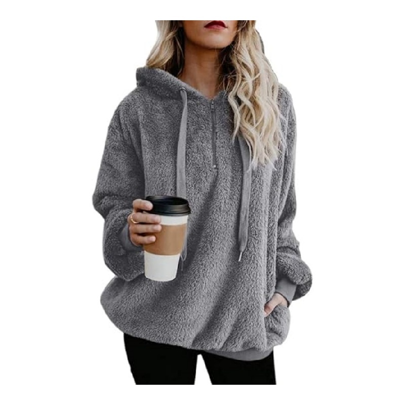Womens Fuzzy Hoodies Pullover Sport Hoodie Cozy Oversized Pockets Hooded Sweatshirt Athletic Fleece Hoodies