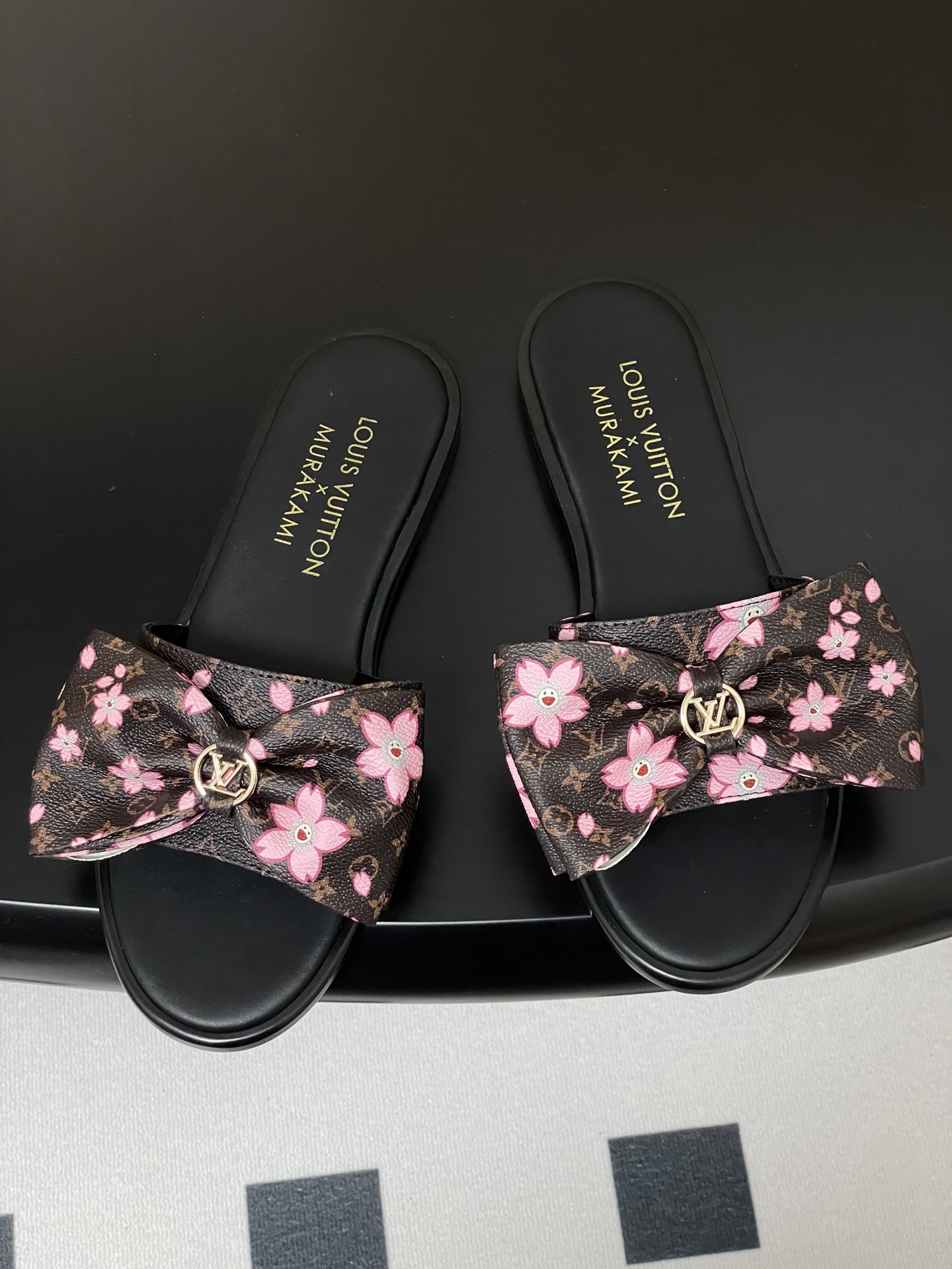 Louis Vuitton x Takashi Murakami Lily Flat Mule Bow Slide Sandals Black 1AGVYA
