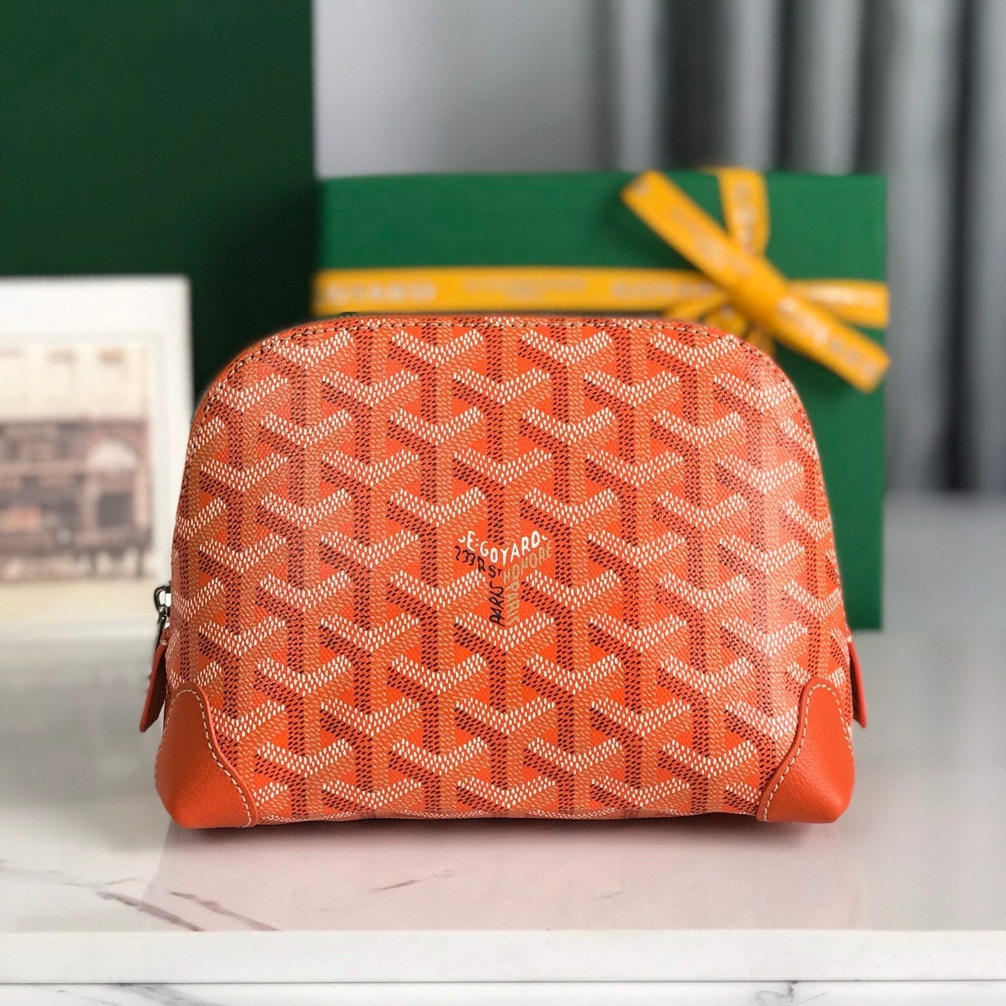 Goyard Vendôme Cosmetic Pouch Orange Goyardine Canvas And Calfskin Trim 17cm