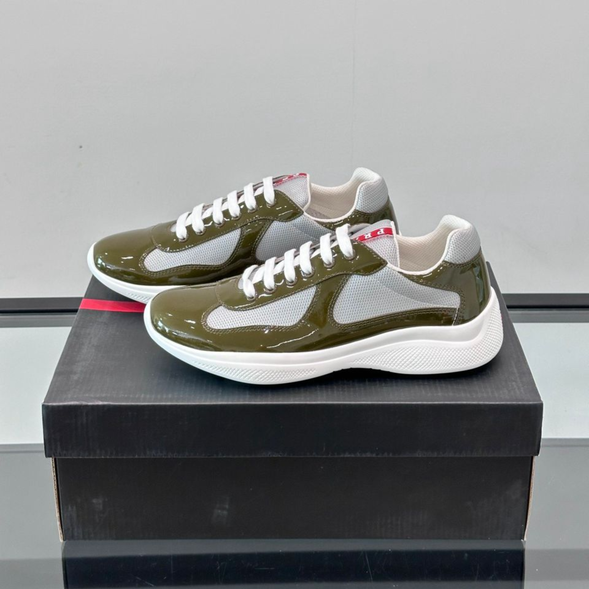 Prada Patent Leather And Technical Fabric Cup Sneakers