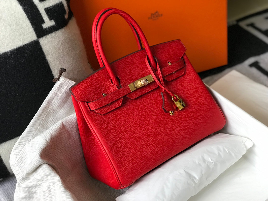 Hermes Birkin 35Cm Red Togo Leather Gold Hardware