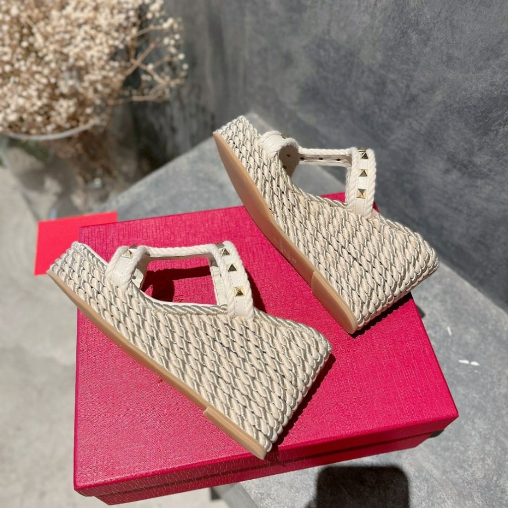 Valentino Rockstud Laminated Nappa Wedge Sandal Natural 4W2S0GI5DYM YBS