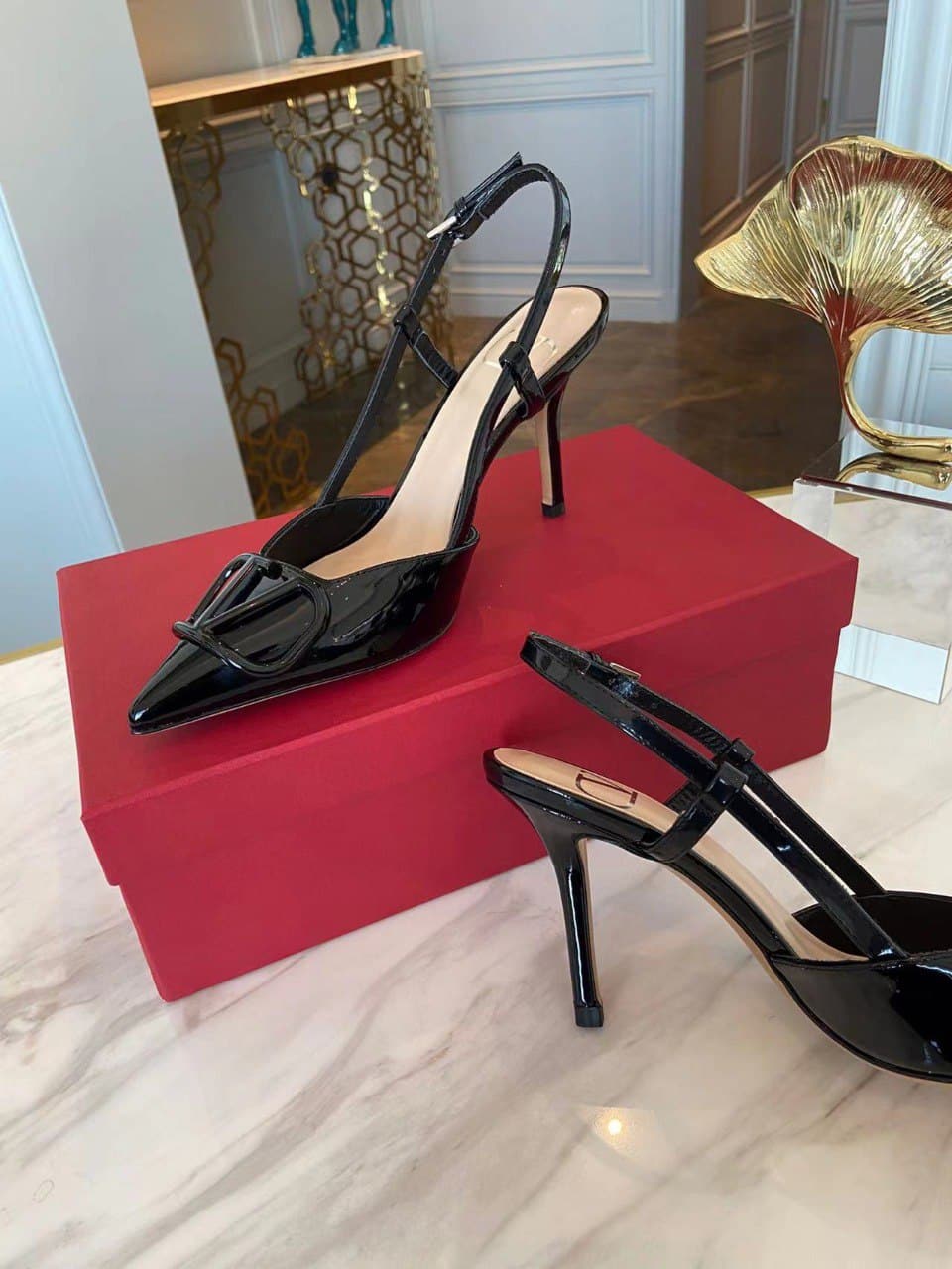 Valentino Garavani VLogo Signature Patent Leather Slingback Pump Black 4W2S0R01Tmk 0No