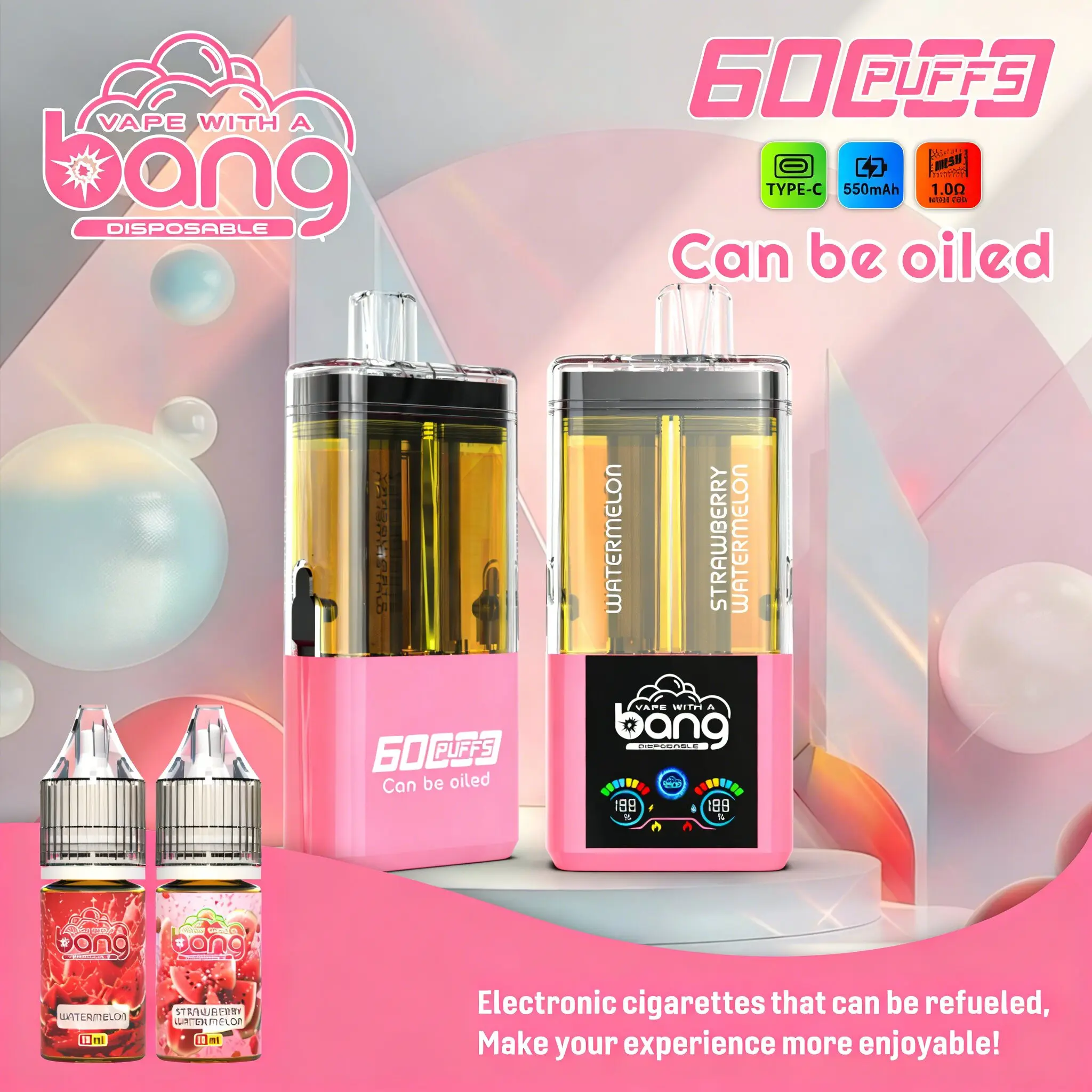 【New Arrive】Bang 60K 60000 Puffs Dual Flavors Rechargeable Original Refillable Oil Vape