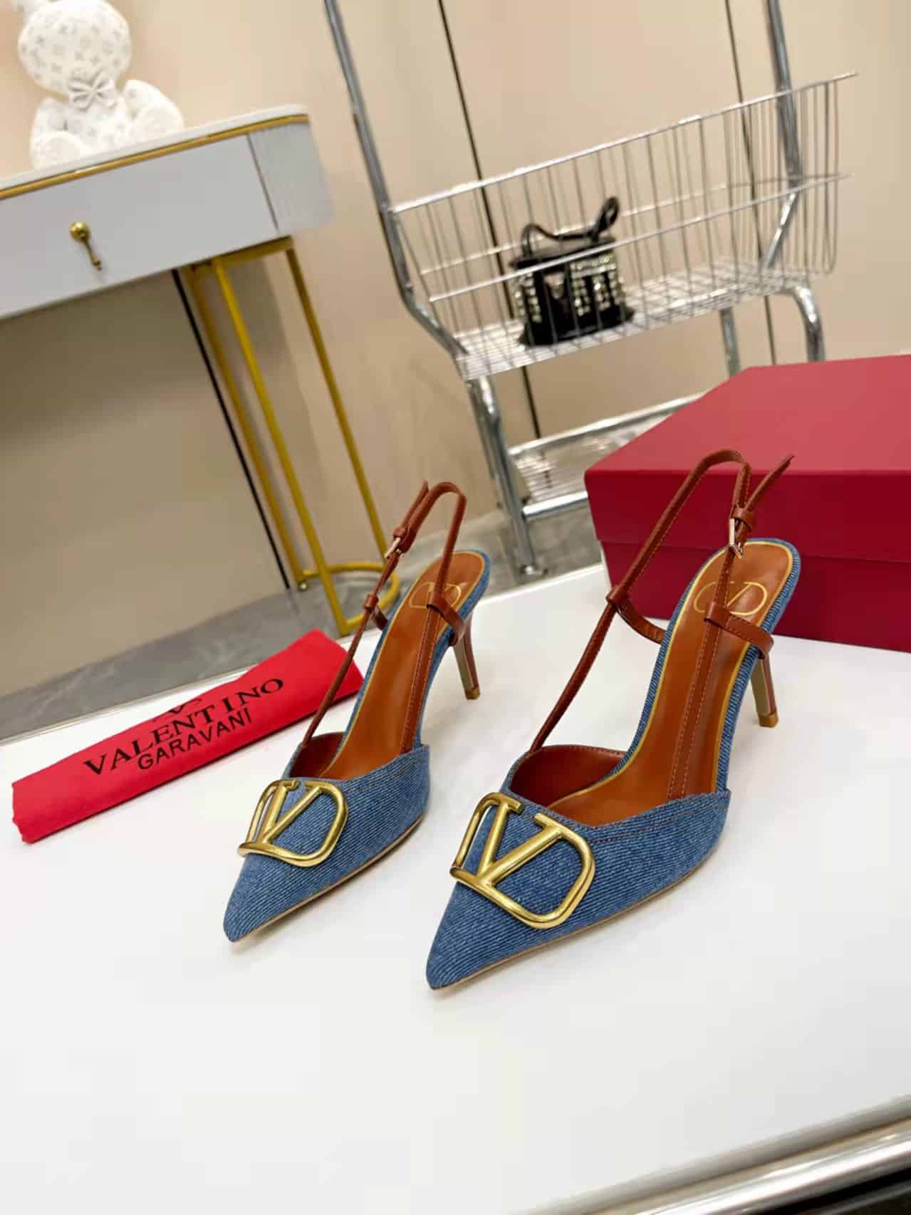 Valentino Garavani Vlogo Denim Slingback Pumps Denim