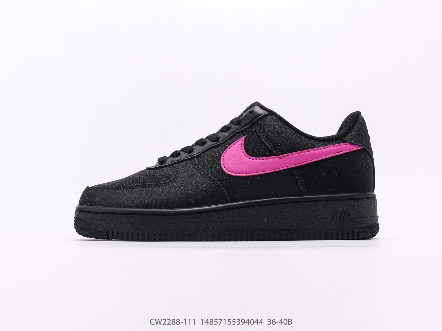 Nike Air Force 1 Low Black Glitter Pink Swoosh