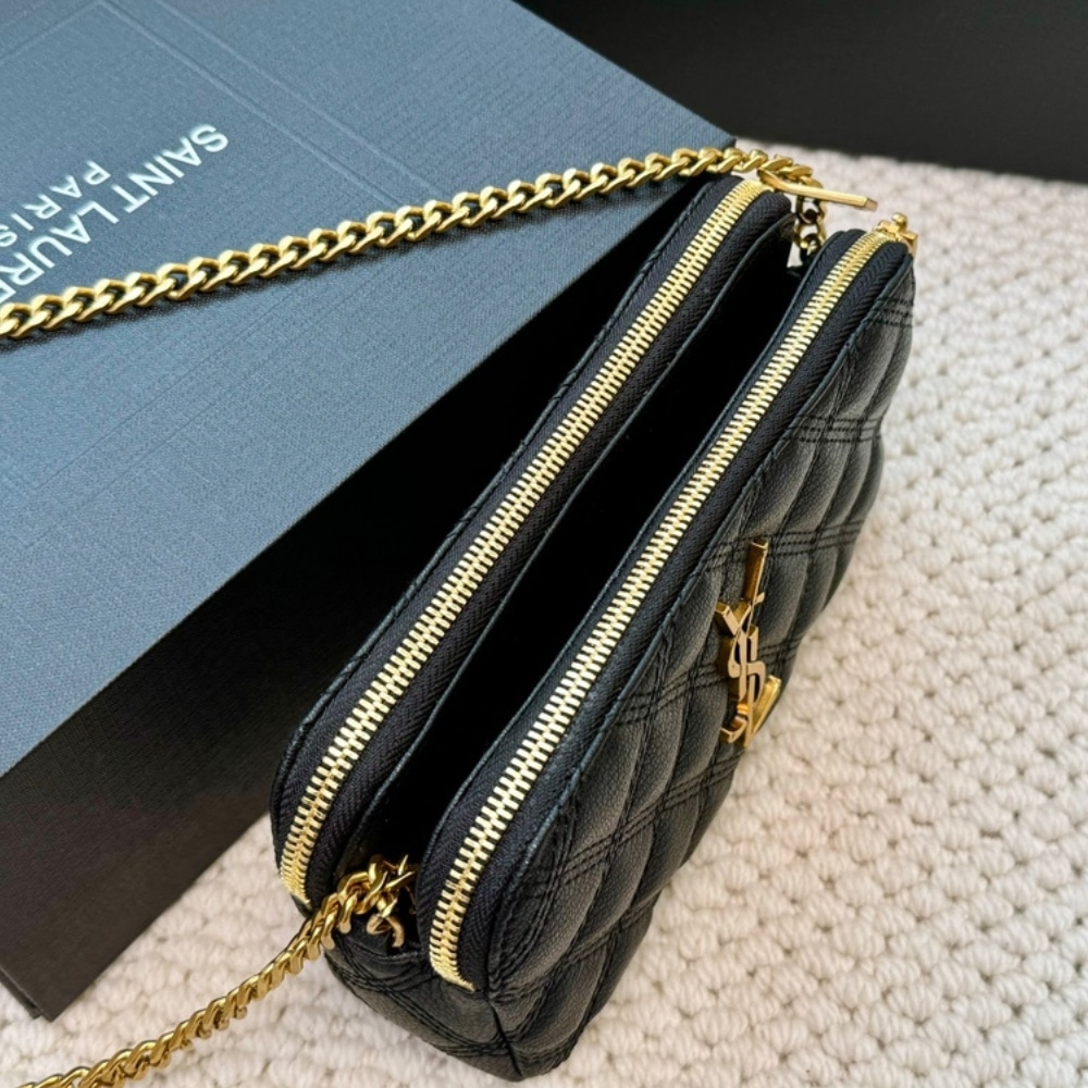 Saint Laurent Mini Becky Double Zip Bag Black 20Cm