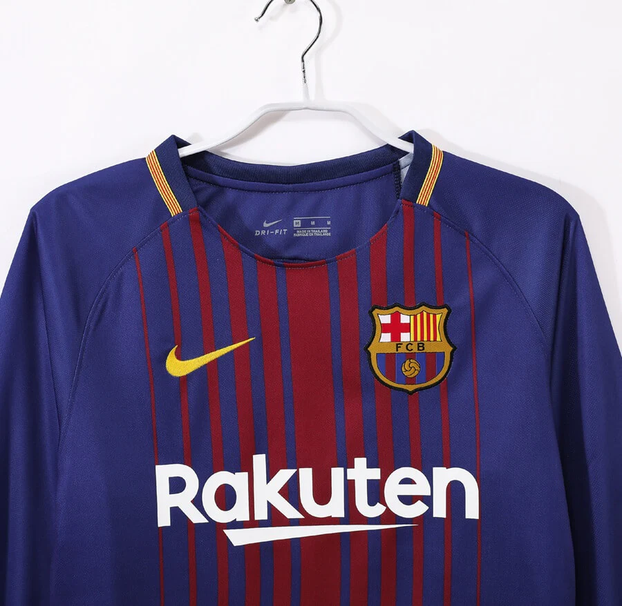 Barcelona 2017/18 Home Long Sleeve Retro Soccer Jersey
