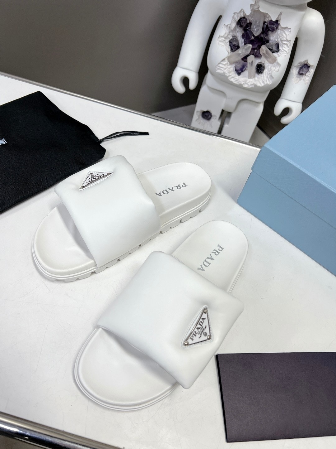 Prada Soft Padded Nappa Leather Slides White 1Xx6482Dl8F0009F020