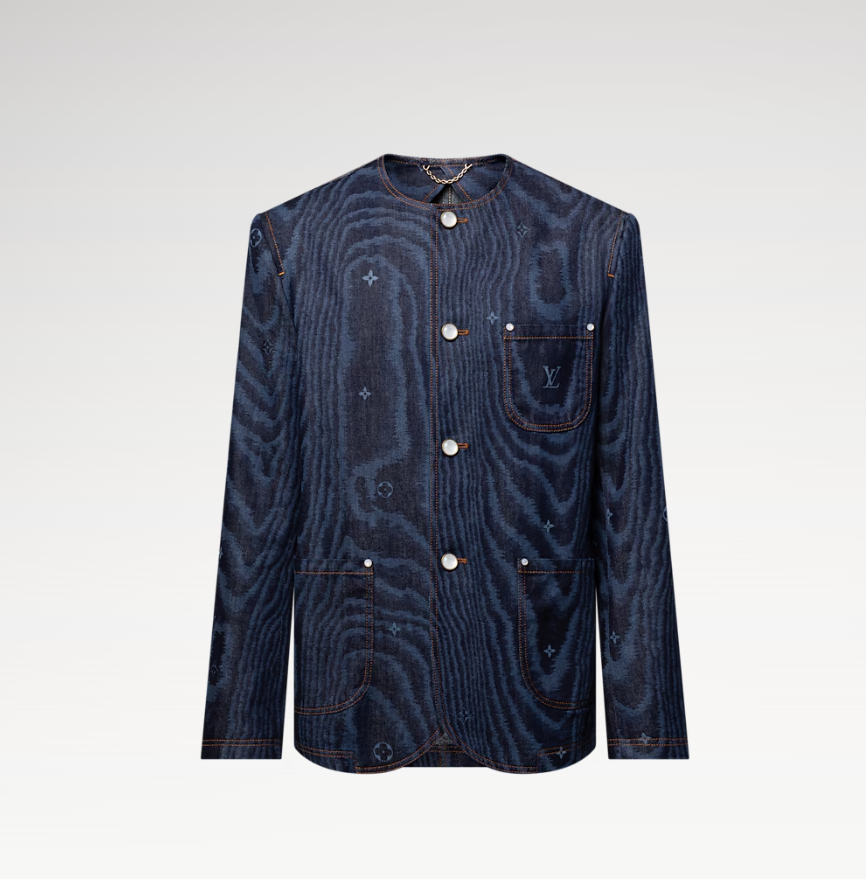 LOUIS VUITTON 1AHUXO Chic Collarless Denim Jacket
