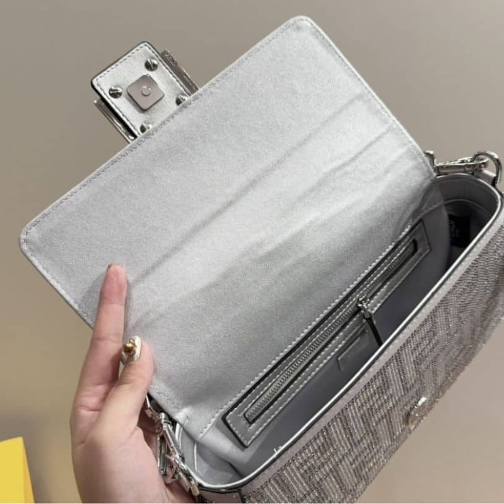 Fendi Baguette Crystal Trim Silver 25Cm
