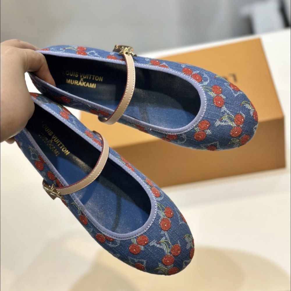 Louis Vuitton X Takashi Murakami Romy Flat Ballerina Monogram Cherry Denim 1Ahkov