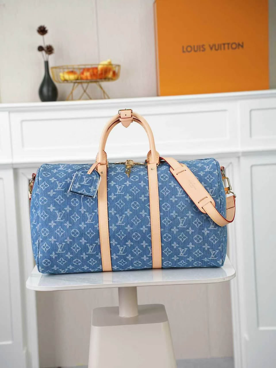Louis Vuitton Keepall 45 Bag Blue Denim Fabric M27943