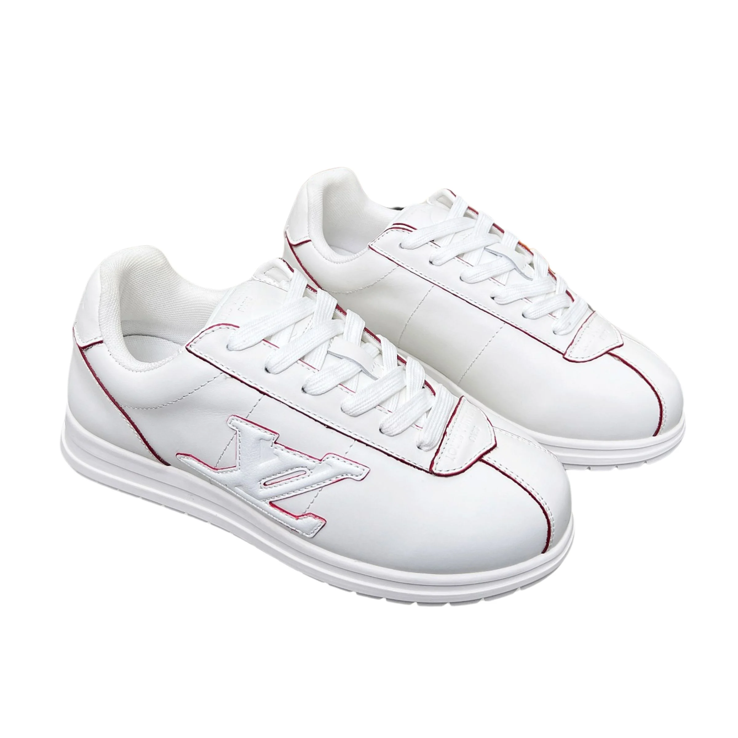 Louis Vuitton LV White Sneakers with Red Stitching – Women’s Shoes