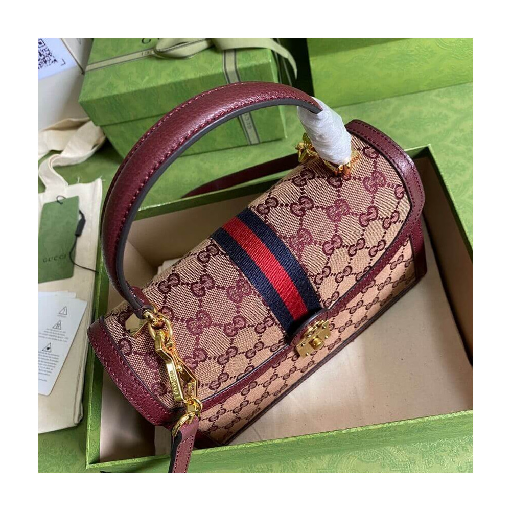 Gucci Ophidia Small Top Handle Bag With Web Burgundy