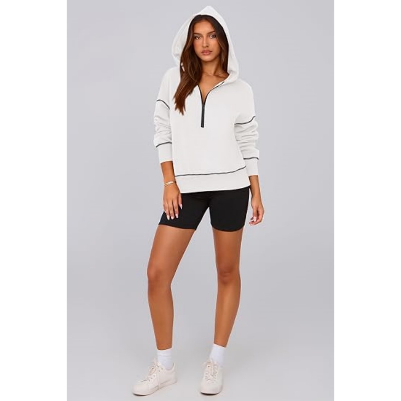 Women's Fall Half Zip Cropped Hoodie Sweatshirt