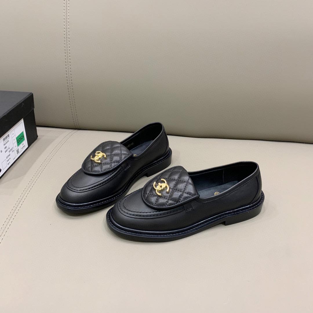Chanel Quilted Leather Loafers Black with Gold CC Logo