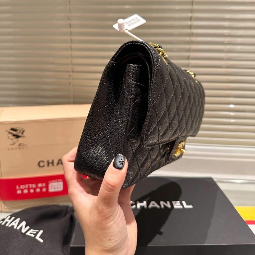 Chanel Medium Classic Handbag Grained And Gold Tone Metal Black 26Cm A01113 Y01864 C3906