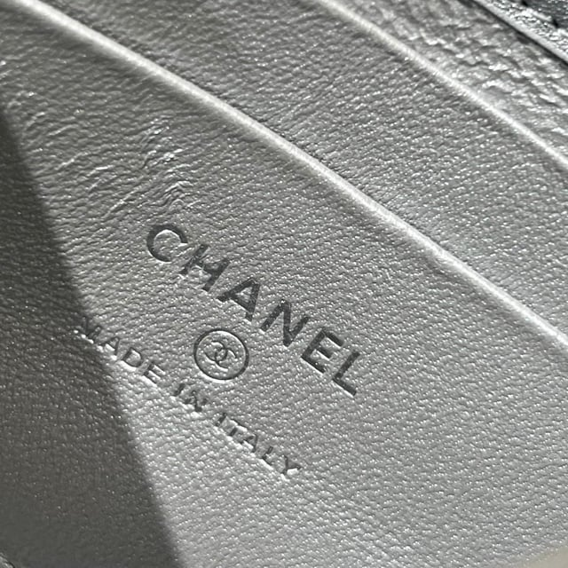 Chanel Lambskin Quilted Chain Top Handle Phone Holder With Chain Silver 18Cm