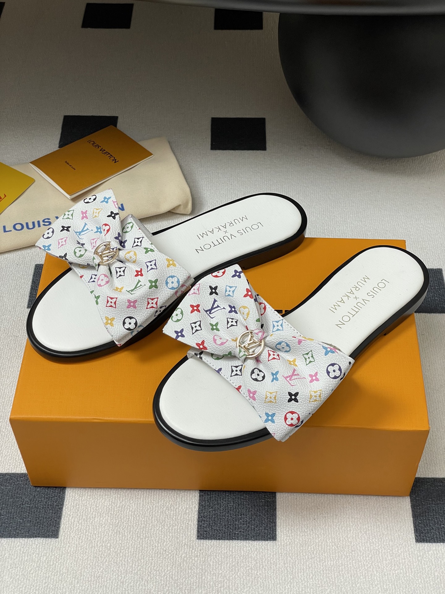 Louis Vuitton x Takashi Murakami Lily Flat Mule Bow Slide Sandals White 1AGVYA