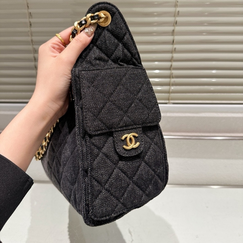 Chanel 25 Small Handbag Washed Denim Black 26cm AS5293 B20520 U0725