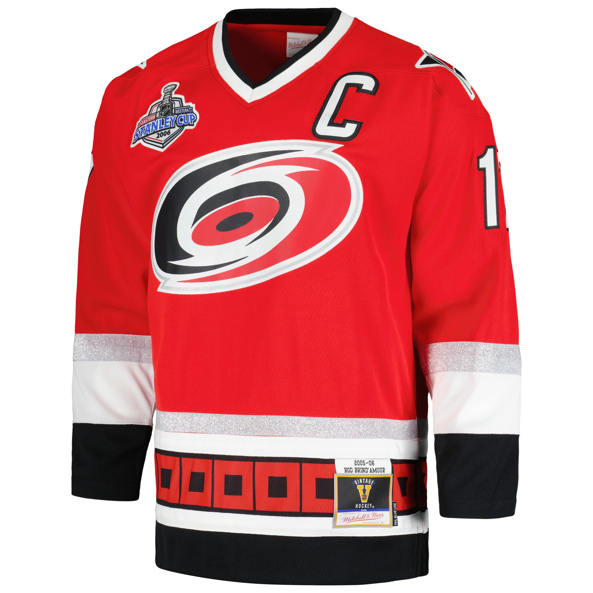 Rod Brind’Amour Carolina Hurricanes Mitchell & Ness  2005/06 Captain Patch Blue Line Player Jersey – Red