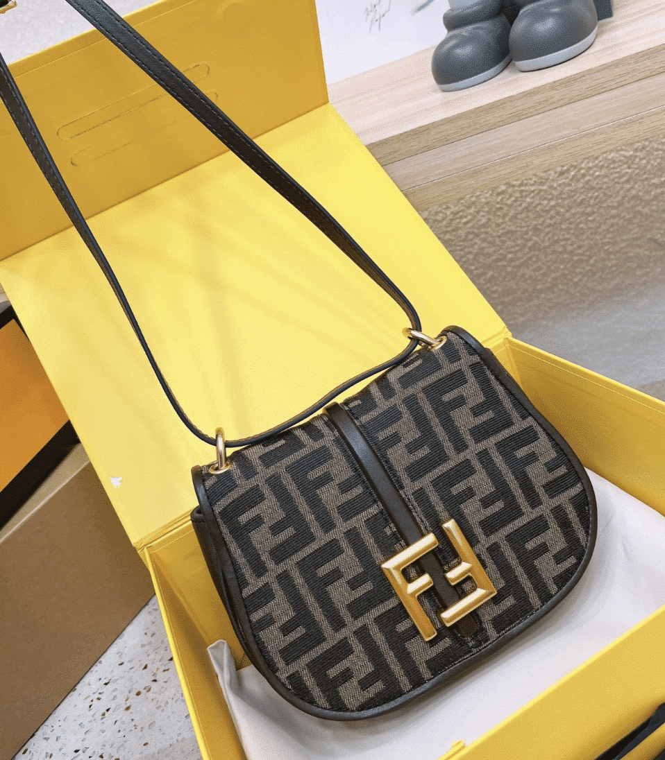 Fendi C’Mon Small Brown Ff Jacquard Fabric Bag 20Cm 8Bs082Aq08F1Mje