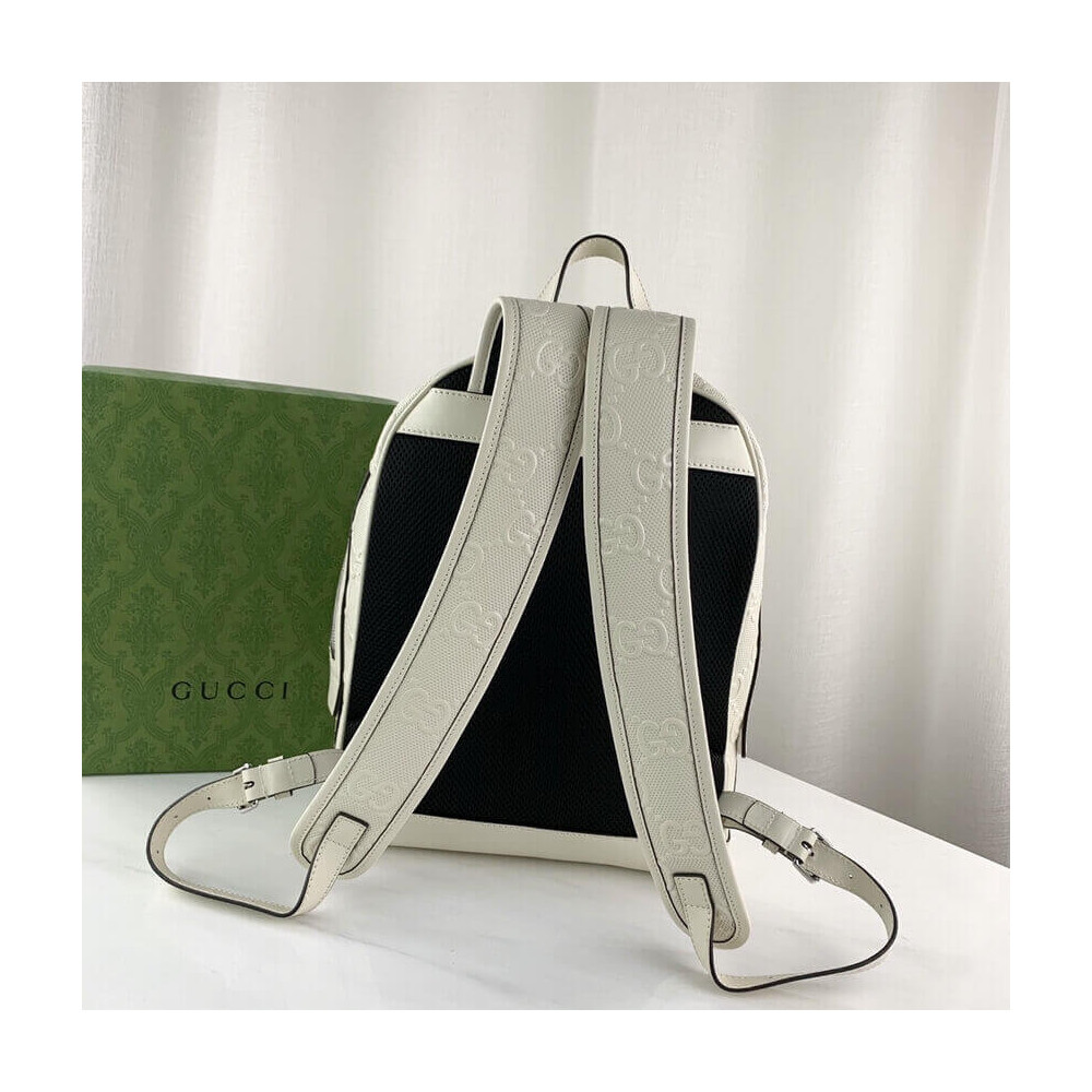 Gucci GG Embossed Backpack in White Leather
