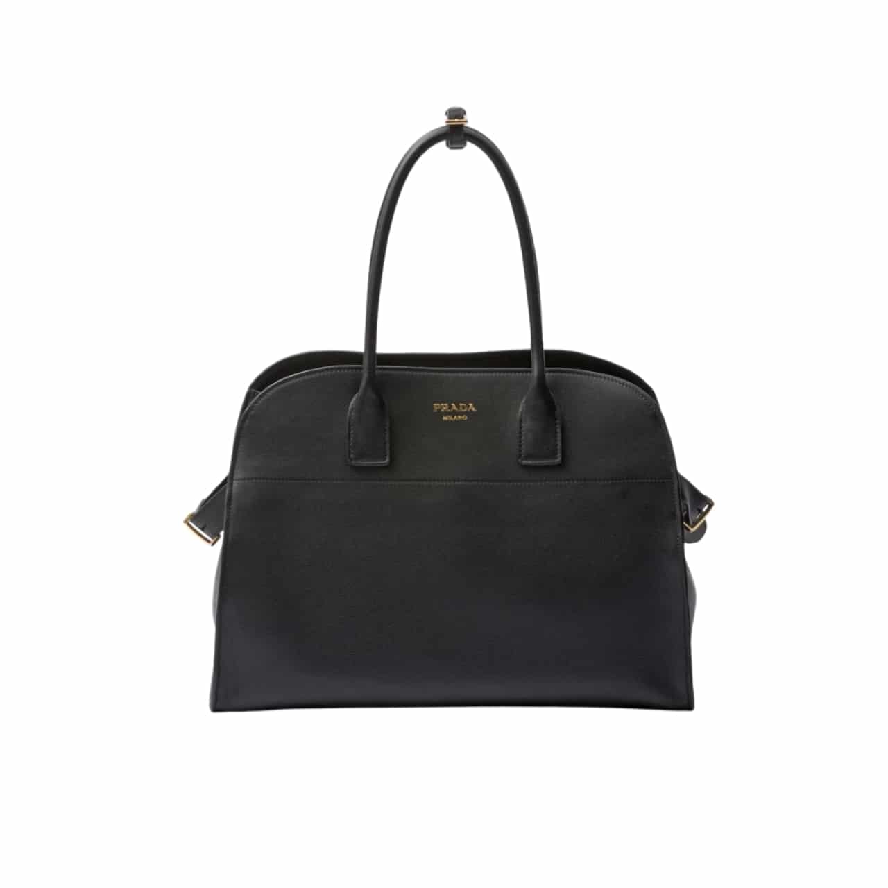 Prada Large Leather Tote Bag With Buckles Black 32Cm