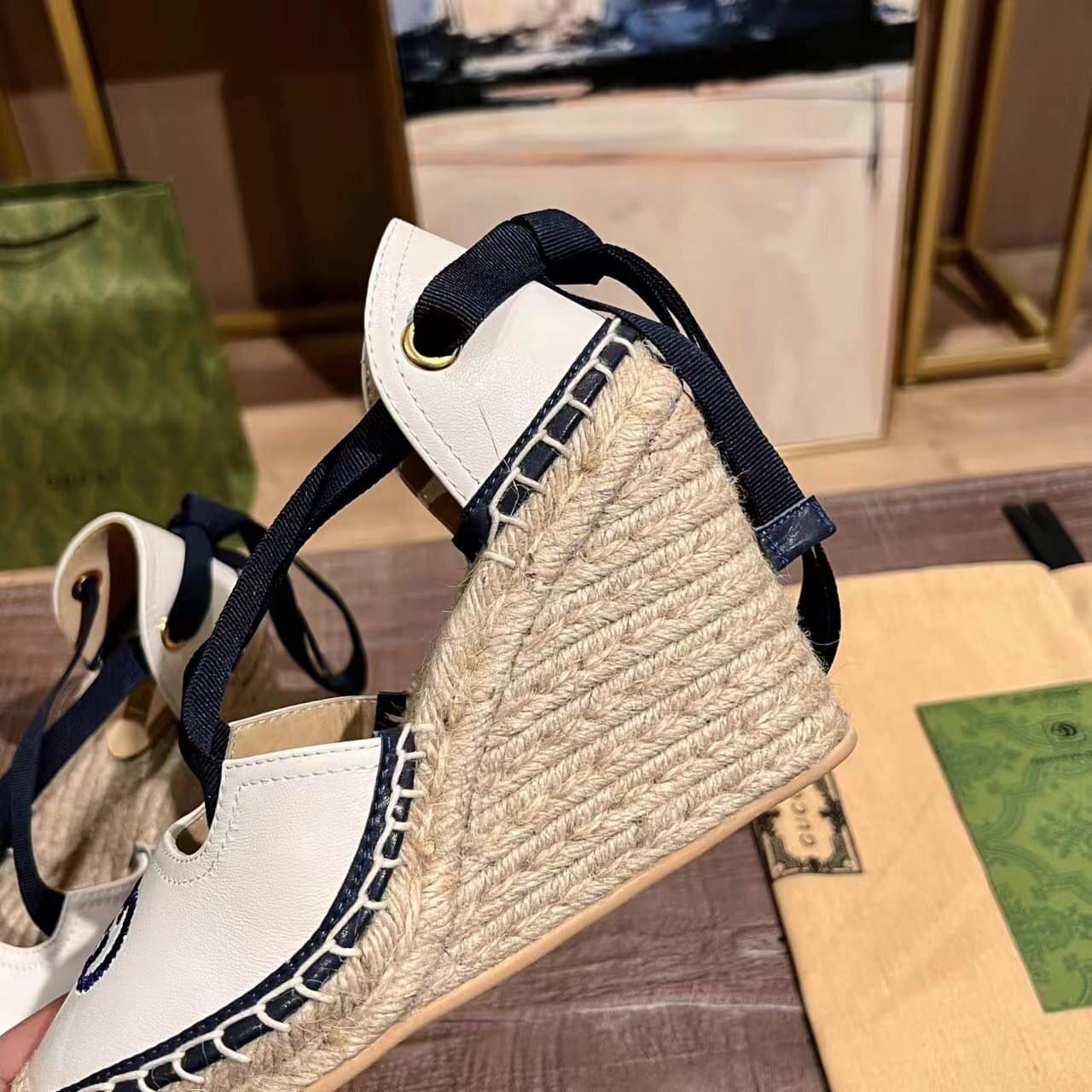Gucci Gg Canvas Wedge Espadrilles White