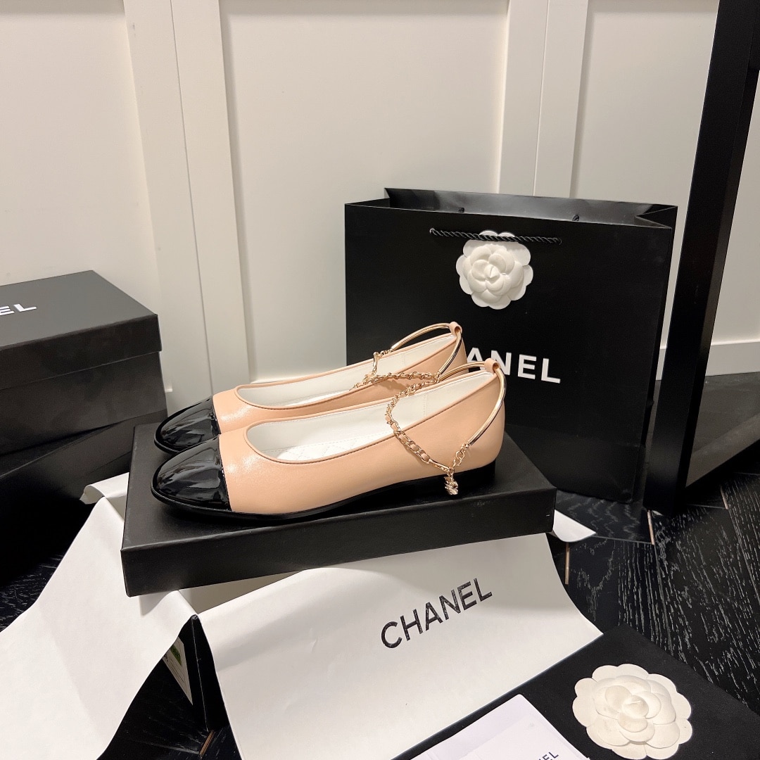Chanel Interlocking Cc Logo Ballet Flats Black Pink