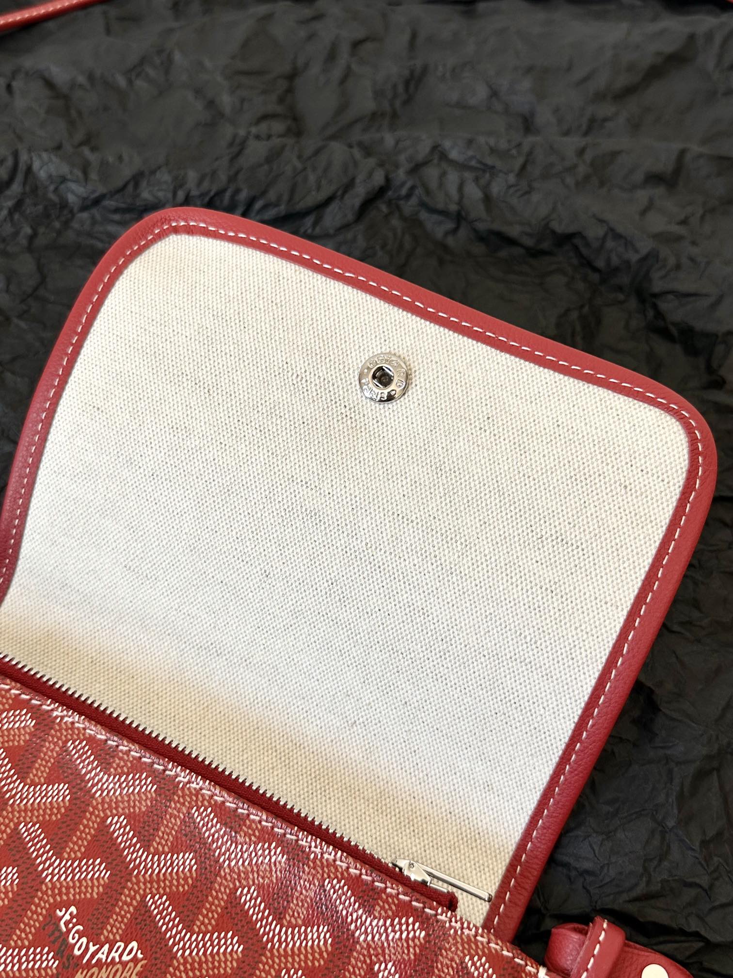 Goyard Plumet Pocket Wallet 20 Cm Classic Red Goyardine Canvas And Lambskin Trim