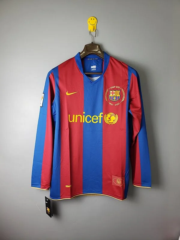 Retro 2007-08 Barcelona long sleeves home MESSI RONALDINHO ETO'O XAVI A.INISTA HENRY Football jersey retro