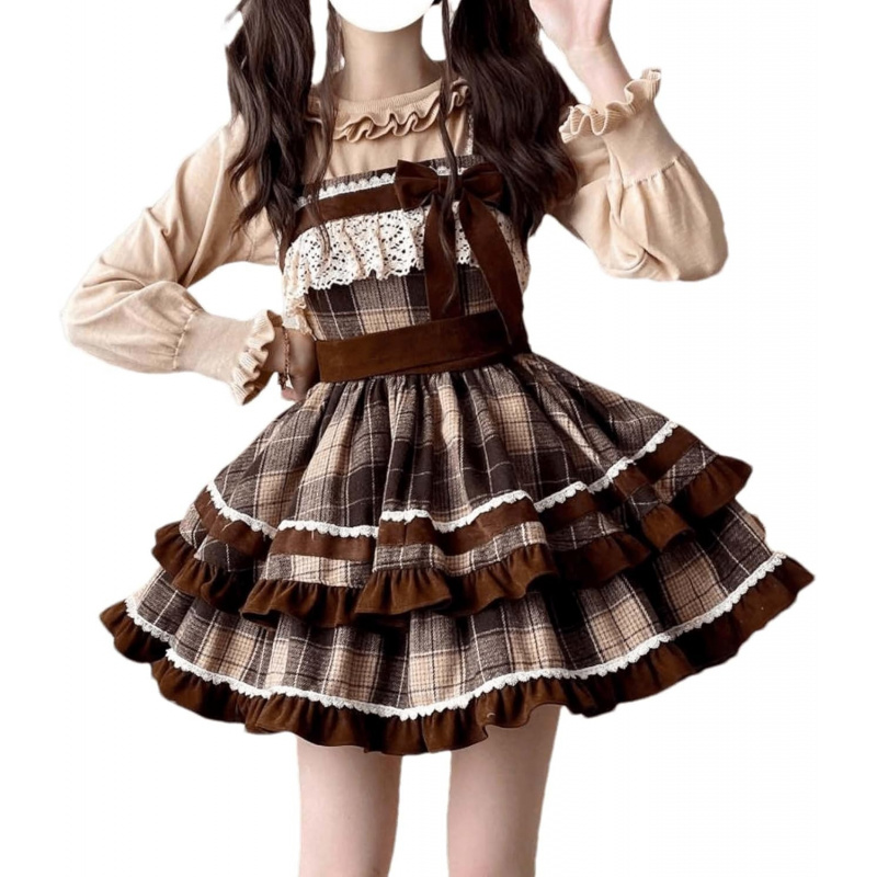 Lolita Juniors Dresses Teens Preppy Vintage Plaid