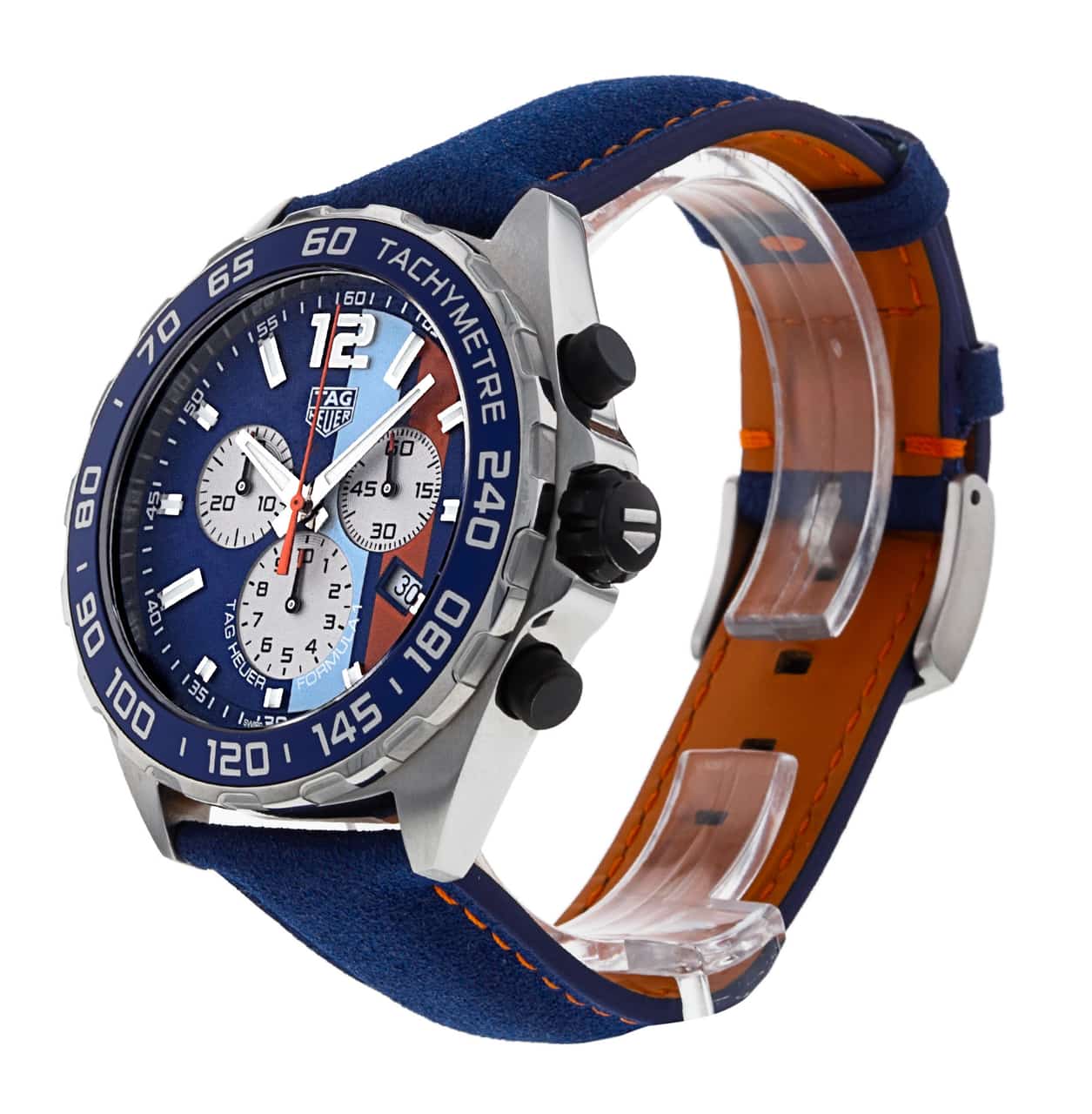 【Super Clone】Tag Heuer Formula 1 Gulf Edition Blue Dial Blue Leather Strap Watch for Men - CAZ101N.FC8243