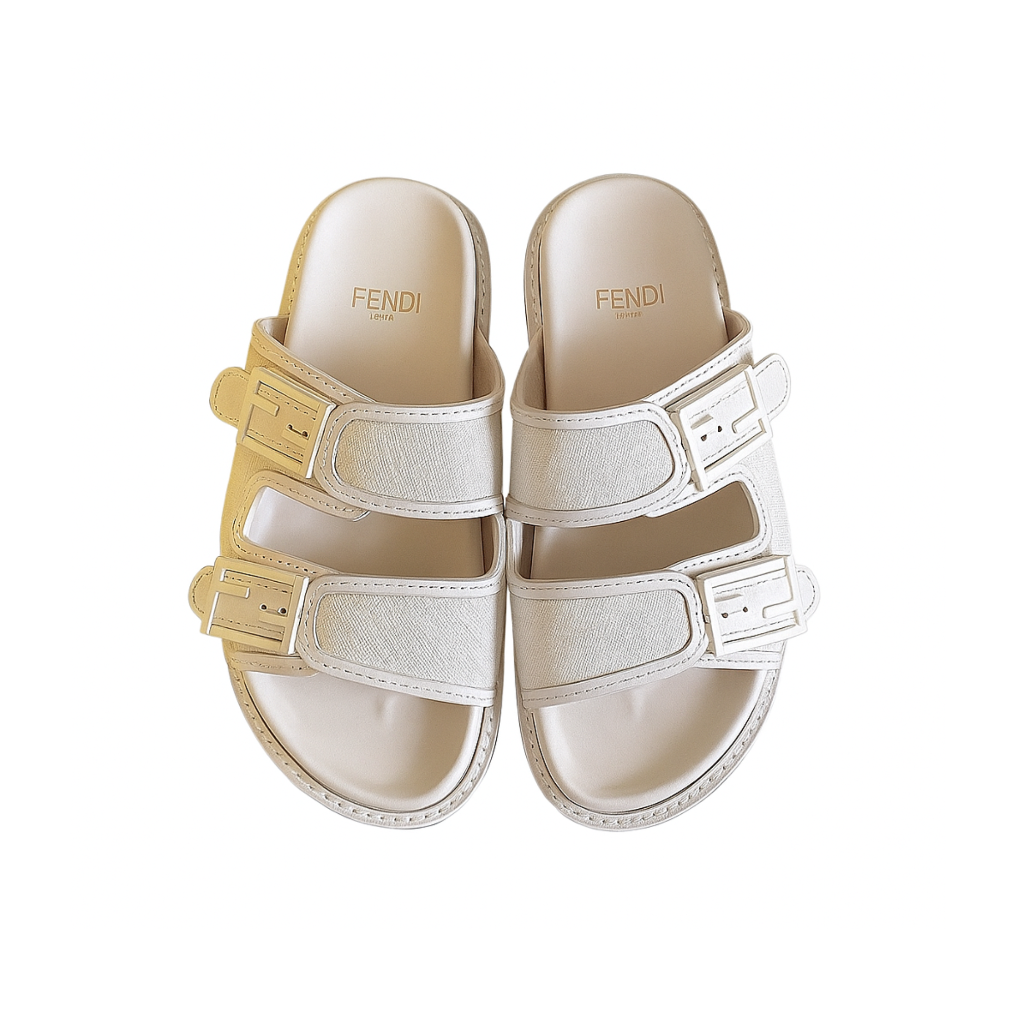 Fendi Feel Slides Unisex Ff Motif Fabric White