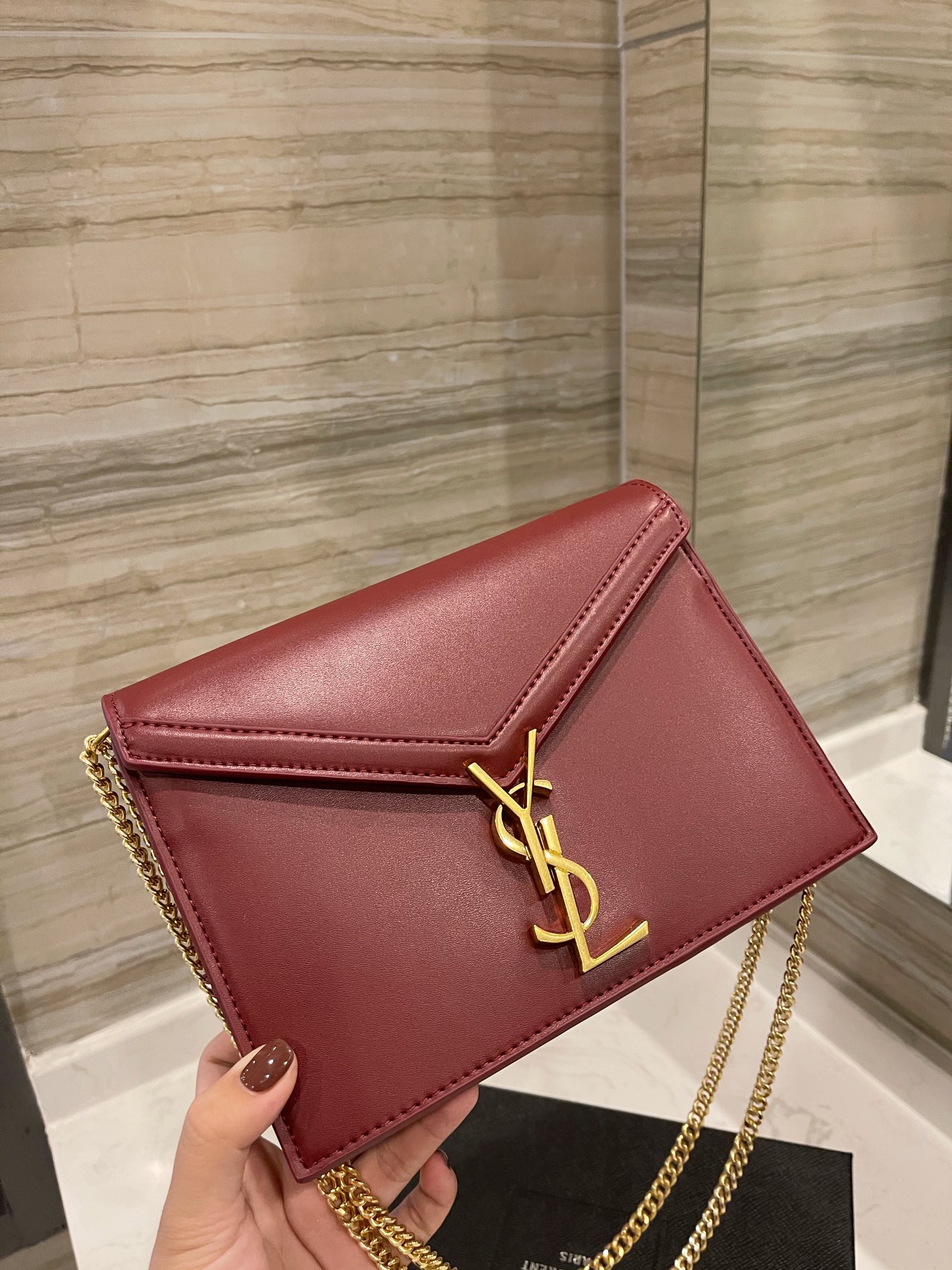Saint Laurent Cassandra Chain Crossbody Bag Wine Red