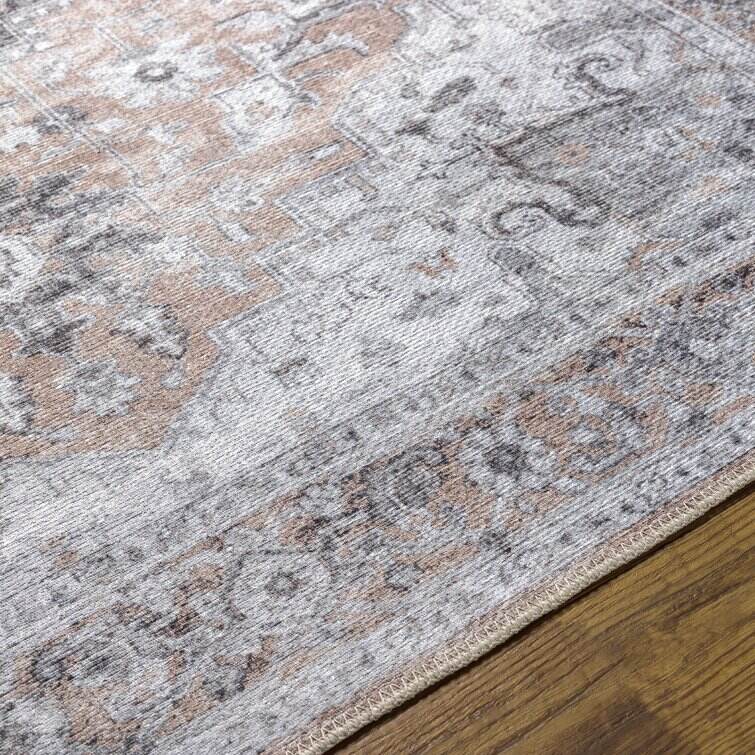 Glendale Heights Machine Washable Oriental Beige/Charcoal Area Rug