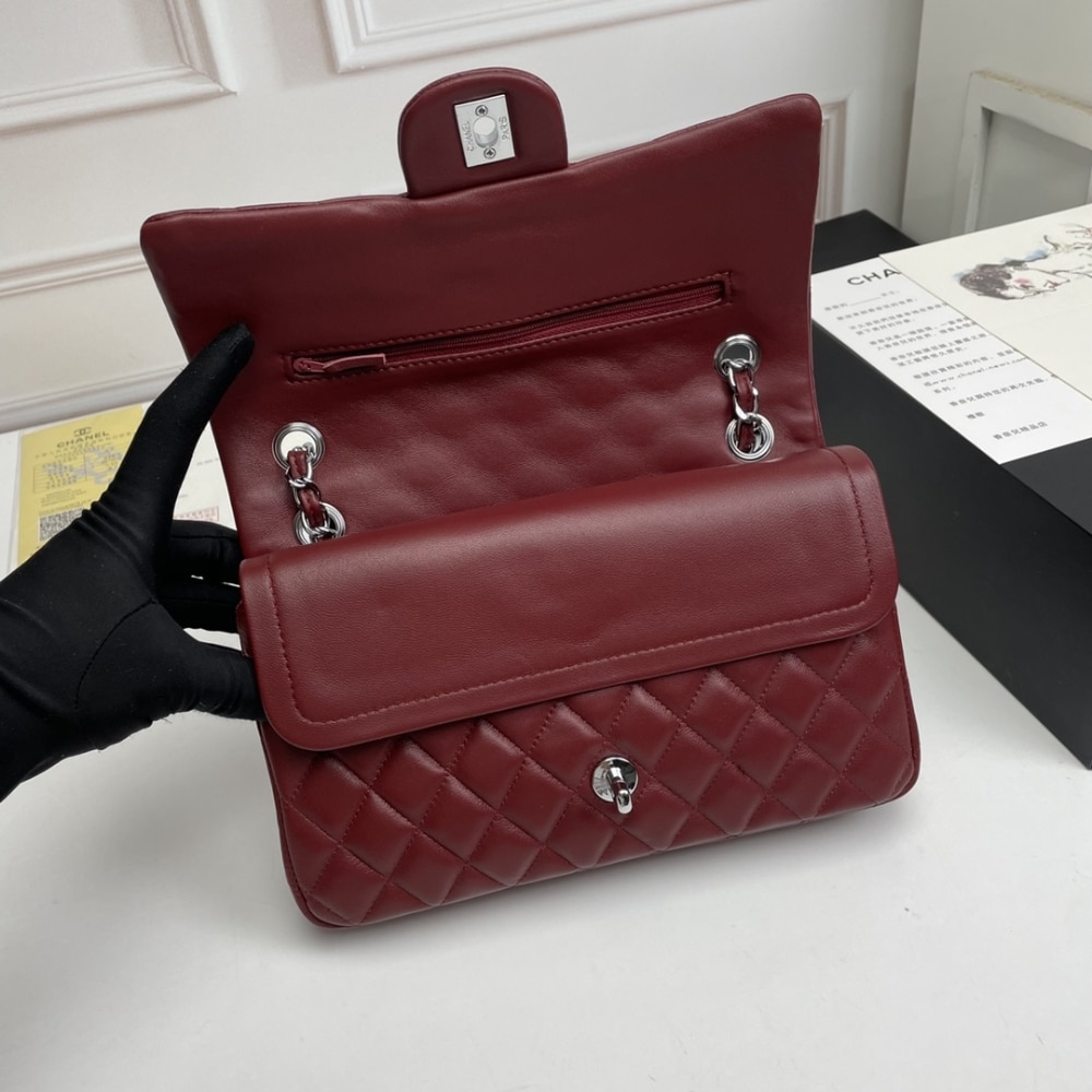 Chanel Classic Double Flap Bag Plum Red 25.5Cm/10in