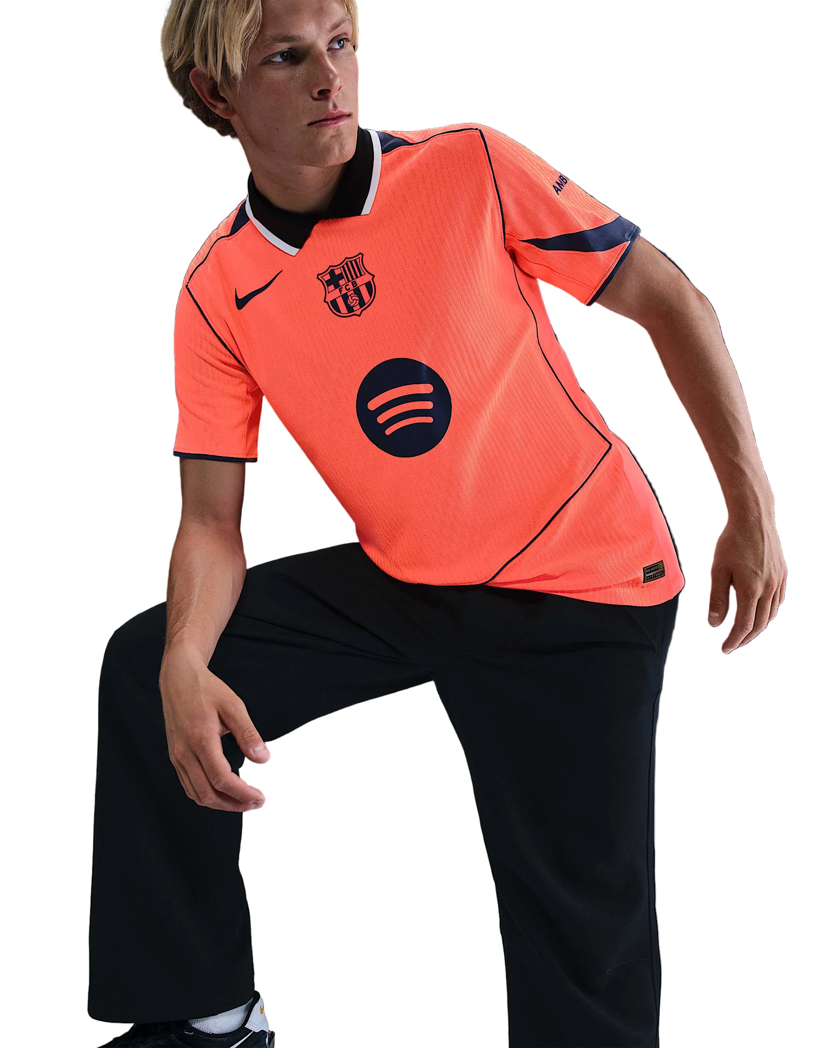 Nike Lewandowski FC Barcelona Third T90 Authentic Jersey 25/26 w/ Champions League Patches (Mango/Navy)
