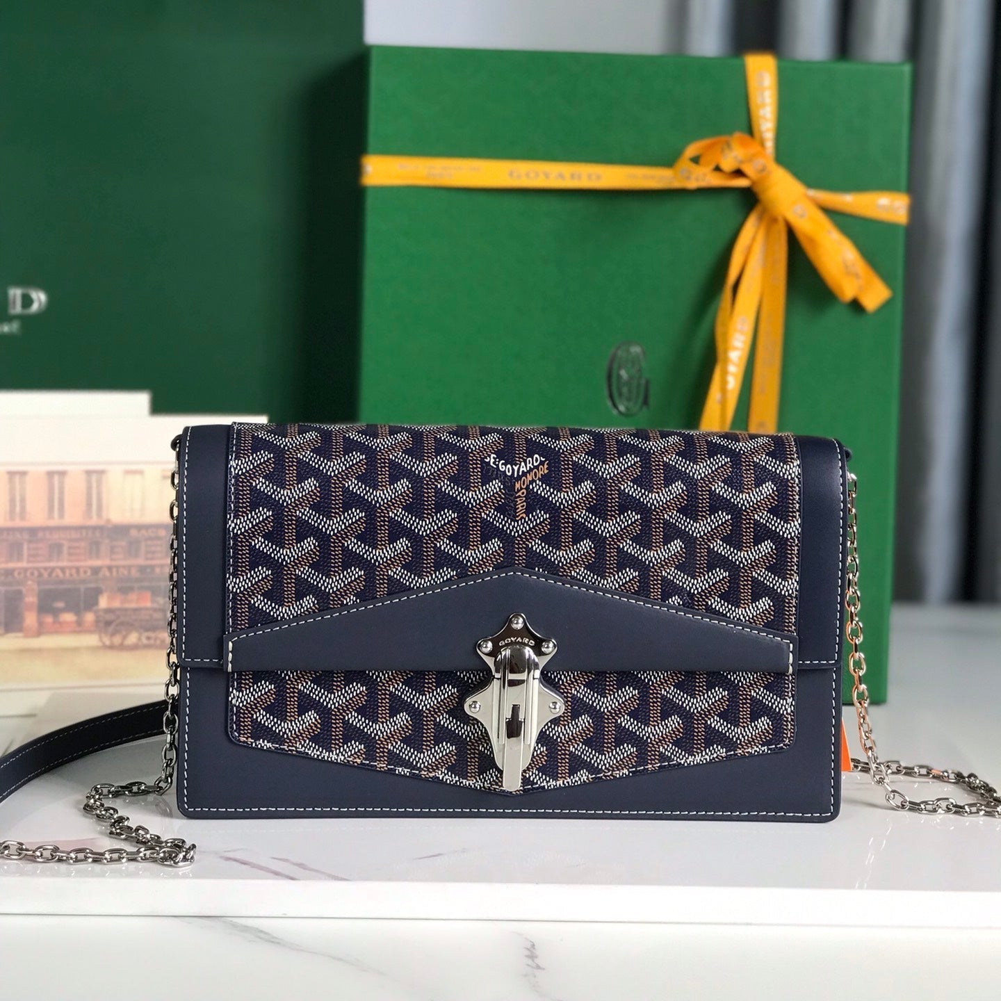 Goyard Duchesse Marie-Caroline Bag 25 Cm Navy Blue Goyardine Canvas And Smooth Calfskin