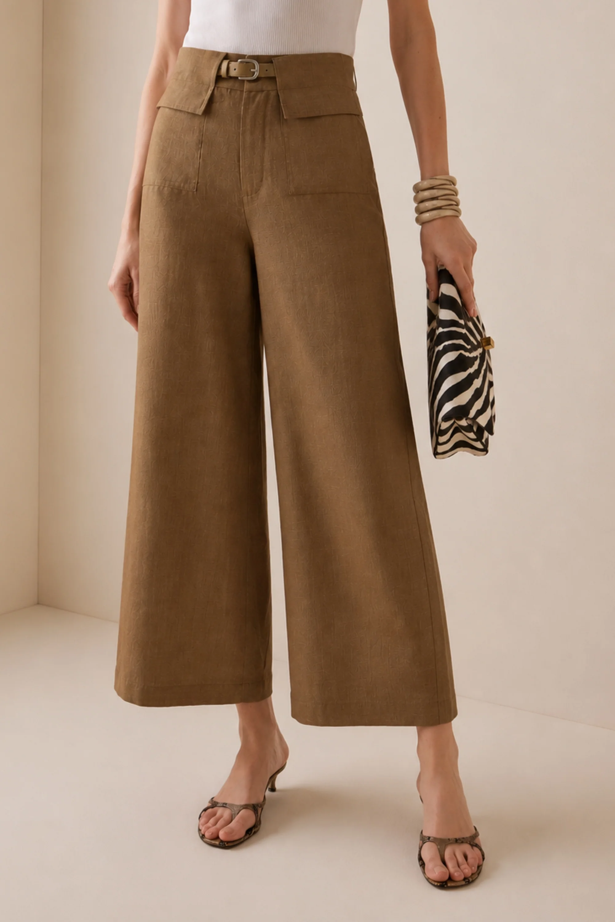 Cocoa Belted Wide-Leg Pants