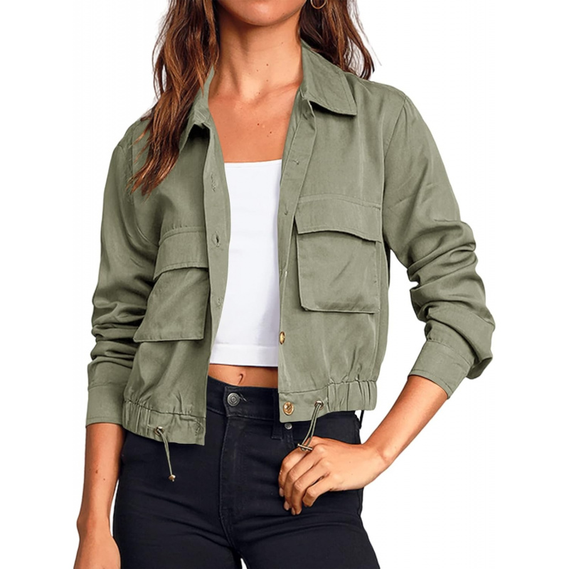 Women's Military Safari Cropped Jackets Button