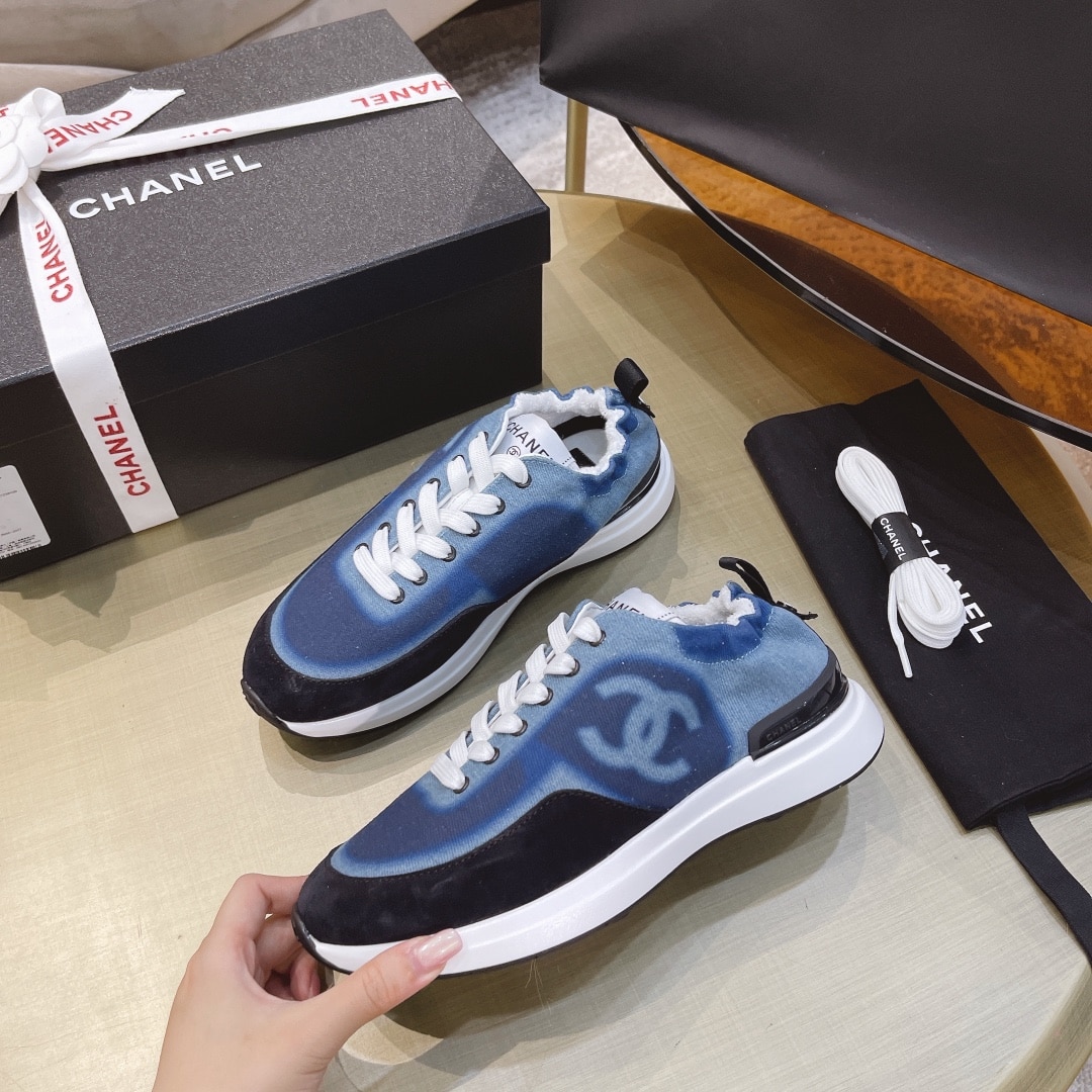 Chanel Neon Denim Lace Up Low Top Trainer Sneaker Blue G37494 Y55237 K2847