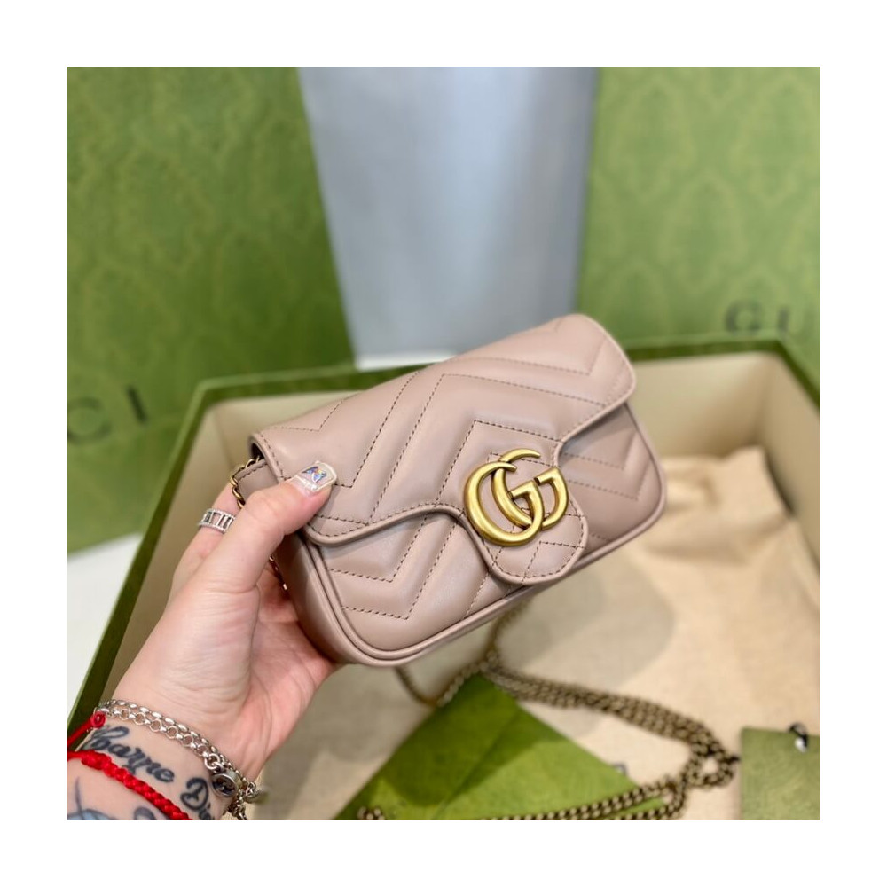Gucci GG Marmont Matelasse Chevron Leather Super Mini Bag Nude Pink
