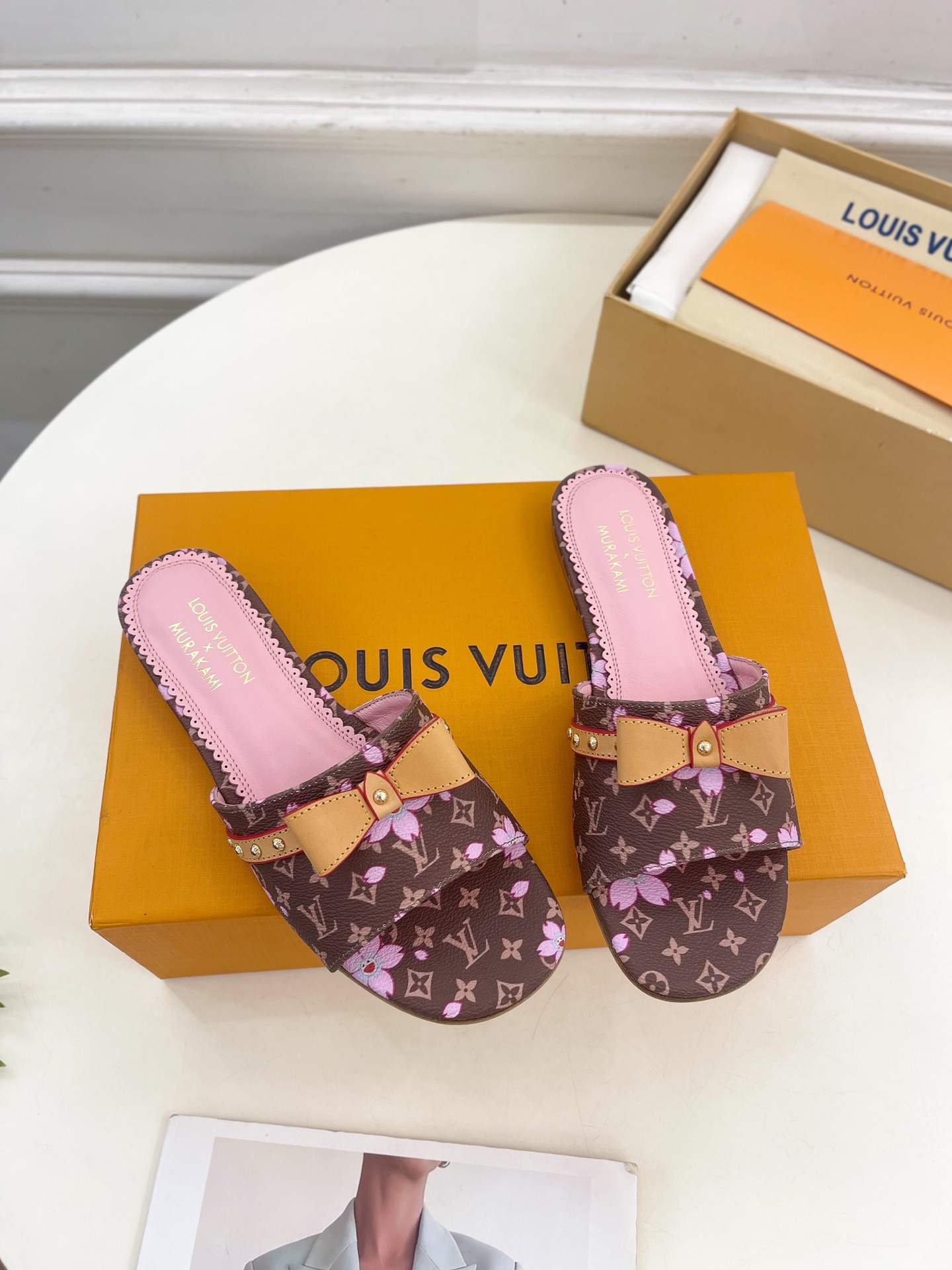 Louis Vuitton x Takashi Murakami Cherry Blossom Flat Slide Sandal Brown Monogram Canvas